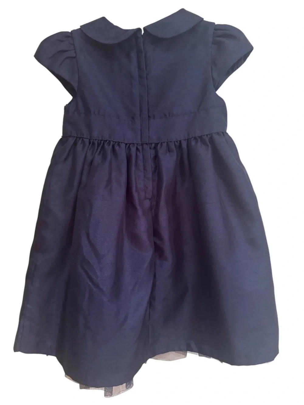 GYMBOREE Toddler Navy Formal Dressy Cap Sleeves Bow Tulle Lined Smocked Dress 2T
